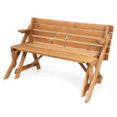 2-in-1 Transforming Interchangeable Wooden Picnic Table Bench with Umbrella Hole-Dark Brown