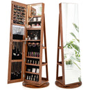 360° Rotating Mirrored Jewelry Cabinet Armoire 3 Color LED Modes Lockable