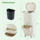 11 Gallon 3-Layer Kitchen Trash Can with Lid and 2 Removable Buckets-Beige