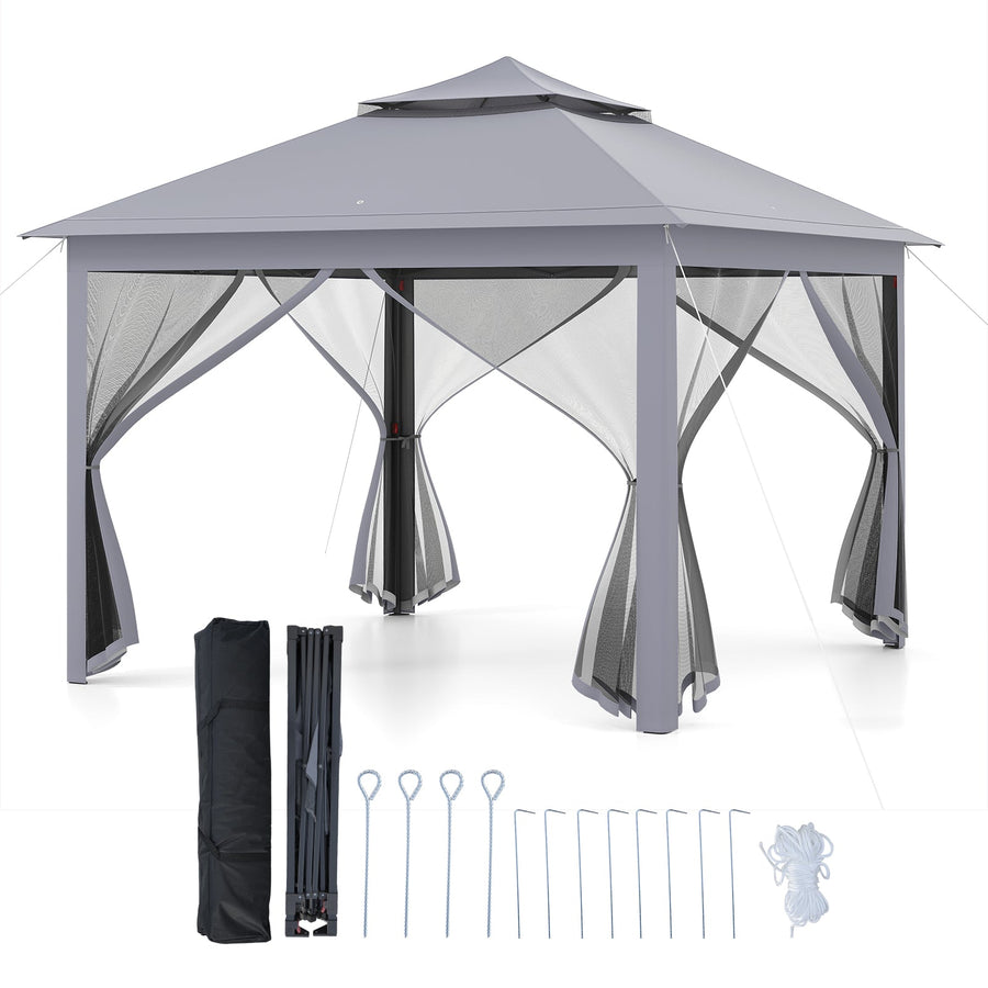 11 x 11 Feet 2-Tier Pop-Up Gazebo Tent Portable Canopy Shelter Carry Bag Mesh