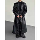 Men's Double-Breasted Leather Long Trench Coat