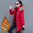 Detachable Hooded Mid-Length Padded Coat With A Big Fur Collar