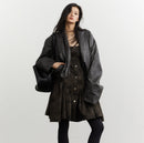 Gender-neutral Pleated Silhouette Ebony-brown Faux Leather PU Jacket