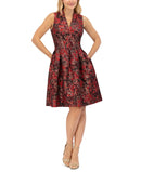 Vince Camuto Womens Sleeveless Jacquard Fit and Flare Dress