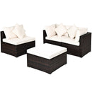 4 Pieces Ottoman Garden Patio Rattan Wicker Furniture Set with Cushion-Gray