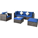 6 Pcs Patio Rattan Furniture Set with Sectional Cushion