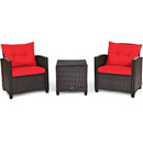 3 Pcs Patio Rattan Furniture Set Cushioned Conversation Set Coffee Table-Beige