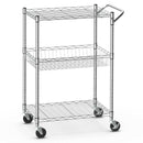 3-Tier Rolling Utility Cart with Handle Bar and Adjustable Shelves