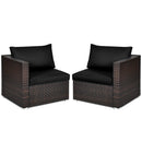 2 Pieces Patio Rattan Sectional Conversation Sofa Set-Beige