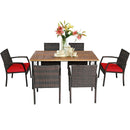 7Pcs Patio Rattan Cushioned Dining Set with Umbrella Hole
