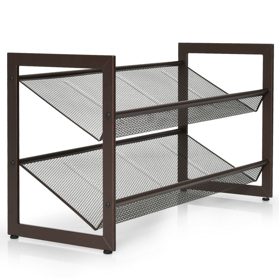 2/3/4 Tiers Flat and Slant Metal Shoe Rack for Entryway Hallway-2-Tier