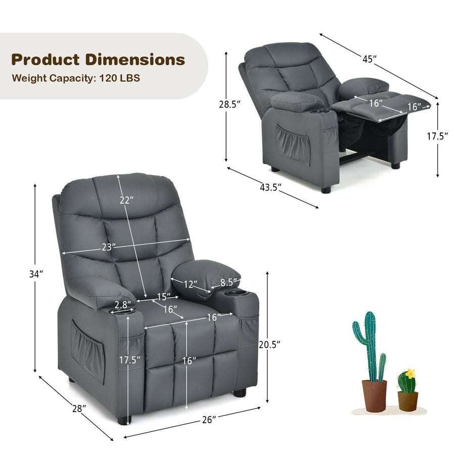 Kids Recliner Chair with Cup Holder and Footrest for Children