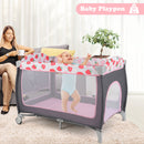 3-in-1 Portable Baby Playard with Zippered Door and Toy Bar-Red