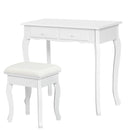 4 Drawers Wood Mirrored Vanity Dressing Table with Stool