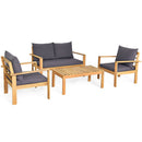 Outdoor 4 Pieces Acacia Wood Chat Set with Water Resistant Cushions