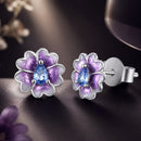 925 Sterling Silver Earrings with Pavé CZ and Enamel Process, 0.8cm, White Gold Plated for Women