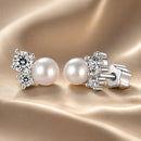 925 Sterling Silver 0.1 Carat Moissanite and Pearl Earrings for Women