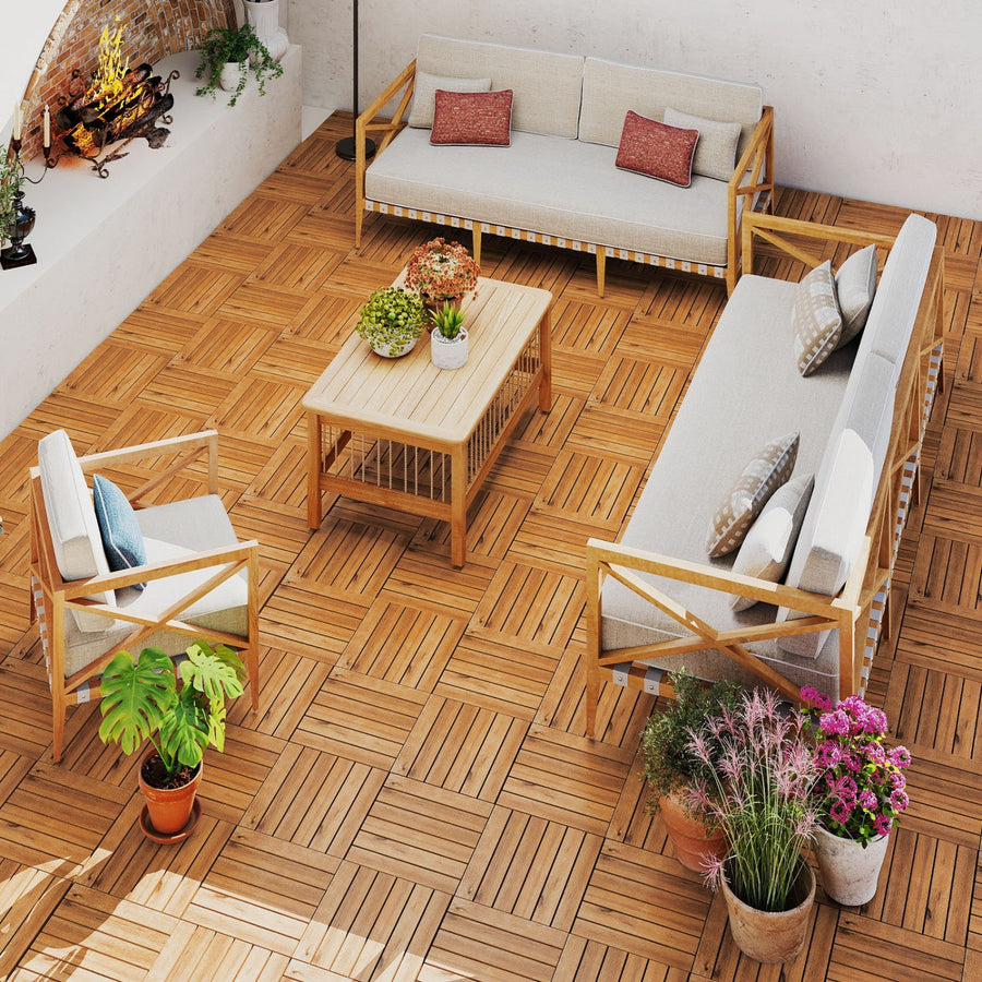 Acacia Wood Interlocking Deck Tiles 12x12 Inch - 27 Pack