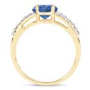 1.29 Carat Genuine Blue Sapphire and White Diamond 14K Yellow Gold Ring