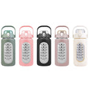 34Oz Glass Water Bottle Sports Water Bottle Motivational Water Bottle Water Intake Tracker Bottle with Straw Time Marker Silicone Sleeve Handle for Gy