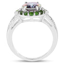 3.92 Carat Genuine Mystic Quartz& Chrome Diopside .925 Sterling Silver Ring