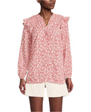 Womens Lands End Cotton Voile Ruffle Shirt,Medium