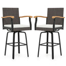 Set of 2 Outdoor 360¬∞ Swivel Bar Stool with Cushion and Acacia Wood Armrests