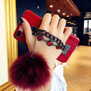 Mobile Phone Case with Fox Fur Ball Studded Anti-Fall Protection