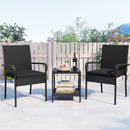 3 Piece Patio Furniture Set with Seat Cushions and Tempered Glass Tabletop