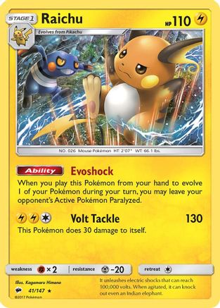 Raichu 041/147 - SM  Burning Shadows Reverse Holofoil