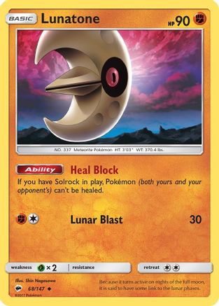 Lunatone 068/147 - SM  Burning Shadows Reverse Holofoil