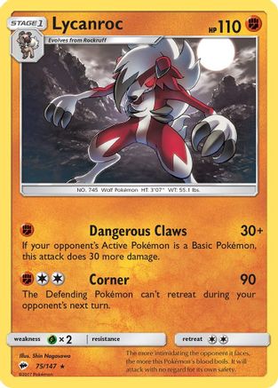 Lycanroc 075/147 - SM  Burning Shadows Reverse Holofoil