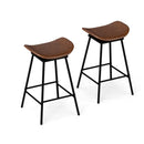 Set of 2 Swivel Barstools Faux Leather Upholstered Backless with Footrest