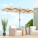 13FT Double-sided Patio Twin Table Umbrella with Crank Handle-Tan