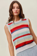 SO ME Tie Back Multi Stripe Sweater Knit Tank Top