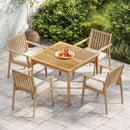2 Pieces Patio Dining Chairs Outdoor Acacia Wood Chairs with Removable Padded Cushion