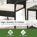 3 Piece Patio Furniture Set with Seat Cushions and Tempered Glass Tabletop