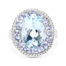 7.41 Carat Genuine Blue Topaz and Tanzanite .925 Sterling Silver Ring