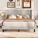 Queen Size Velvet Bed Frame with Vertical Channel Tufted Wingback Headboard-White
