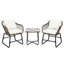 Patio Furniture Set: Patio Dining Set+Teak Wood Side Table+3 Pieces Patio Rattan Bistro Set