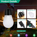 52.5FT Colorful Outdoor String Lights Smart RGB LED Patio Lights IP66 Waterproof Dimmable Hanging Light Bulbs with APP/ Remote Control 15 Bulbs