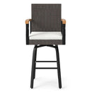 Set of 2 Outdoor 360¬∞ Swivel Bar Stool with Cushion and Acacia Wood Armrests