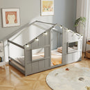 Twin Size House Bed with LED Lights Montessori Slat-free Floor Bed