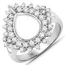 0.89 Carat Genuine White Diamond 14K White Gold Semi Mount Ring - holds 11x9mm Pear Gemstone