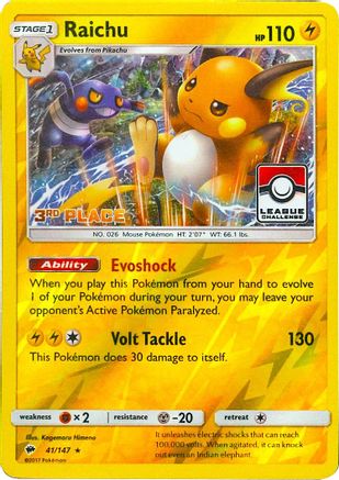 Raichu (League Challenge) [3rd Place] 041/147 - League & Championship Cards Reverse Holofoil