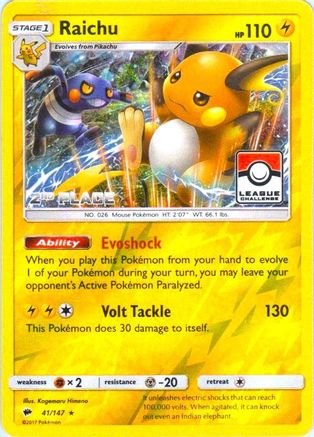 Raichu 041/147 - League & Championship Cards - Reverse Holofoil