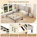 Queen Size Velvet Bed Frame with Vertical Channel Tufted Wingback Headboard-White