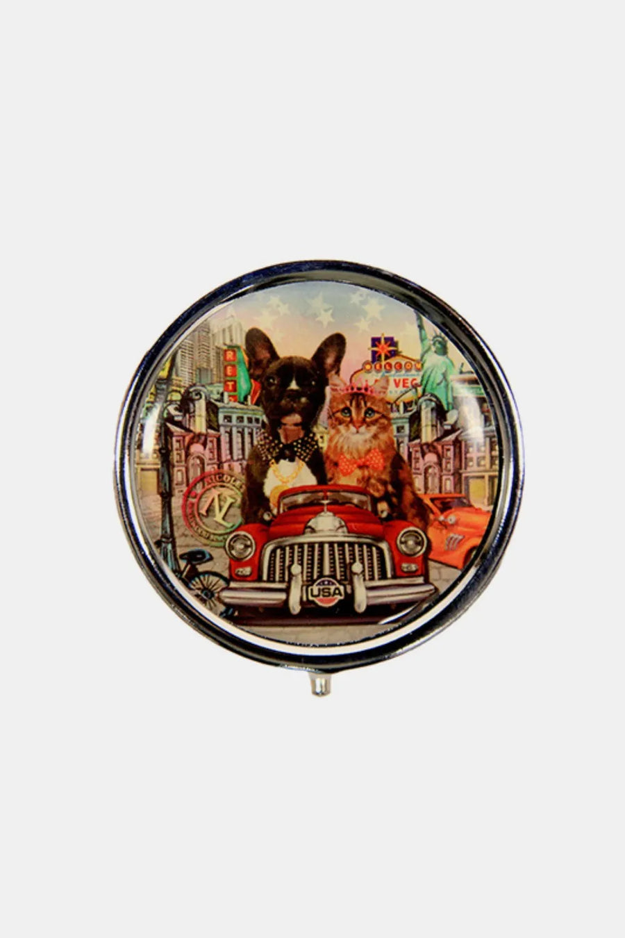 Nicole Lee USA Print Metallic Circular Small Pill Case