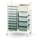 14-Drawer Rolling Storage Cart with Metal Tabletop and Pegboard