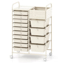 14-Drawer Rolling Storage Cart with Metal Tabletop and Pegboard